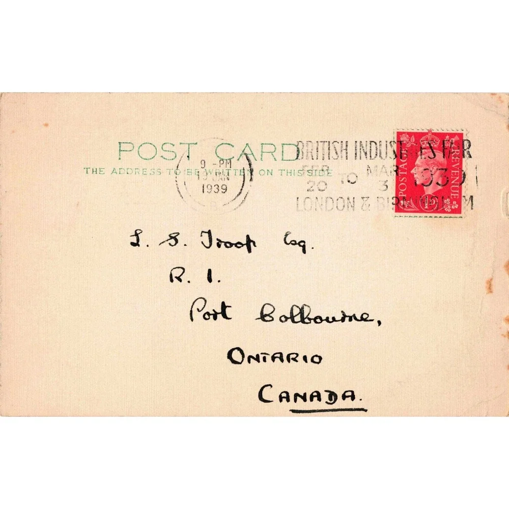 Vtg 1939 QSL Radio Postcard Leeds England to Ontario Canada King George VI 1d